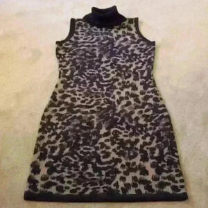 CALVIN KLEIN SLEEVELESS ANIMAL PRINT SWEATER DRESS WITH‎ MOCK/TURTLENECK SIZE M